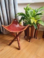Vintage Artist's Stool Bench Camping Tri-Fold Chair Leather Traveller Camping 