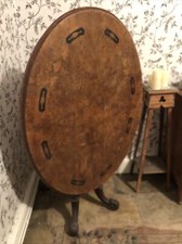 Antique Victorian Burr Walnut Poker  Demi Lune Folding Card/Games Table 3’x4’