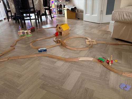Wooden train track - wooden, some