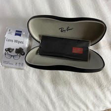 Ray-Ban Clamshell Hard Case—black with mint lens cloth and Zeiss lens wipes