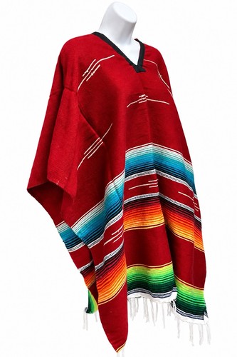 New mexican serape poncho red - new,