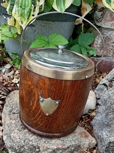 Antique oak biscuit barrel - antique,