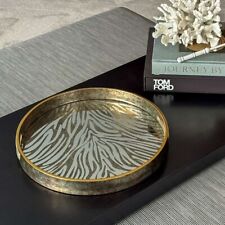 Luxury Round Gold Zebra Print Serving Drinks Candle Decor Coffee Table Tray