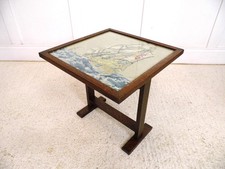 Vintage Oak folding side table firescreen Needlework design under glass 1940s