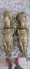 Antique French Solid Bronze gilt rococco furniture corner pieces 13 inches high 