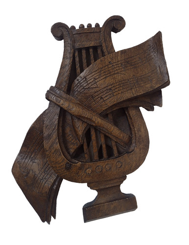 Wood carved plaque lyre - wood,