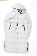 Superdry Womens Grey Long Puffer Coat Size 12 Hooded Winter Jacket