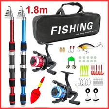 2PCS 1.8m Telescopic Rod Reel Combo Fishing Tackle Set + Baits + Hooks + Bag Kit