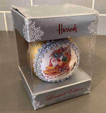 HARRODS 2008 Gold with Silk Panel Christmas Bauble Limited Edition
