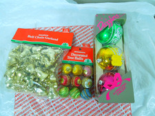 VINTAGE WOOLWORTHS CHRISTMAS DECORATIONS SATIN BAUBALS/3 GLITTER + BELL GARLAND