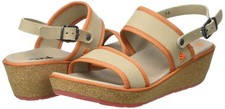 Art Capri Women's Back Buckle Wedge Beige Suede Sandals With Orange UK 7 40 BNIB