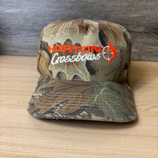 Vintage Horton Crossbows Hat Cap Snap Back Brown Camo Camouflage Hunting USA