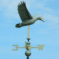 Flying Duck weathervane, duck in flight windvane with copper verdigris patina