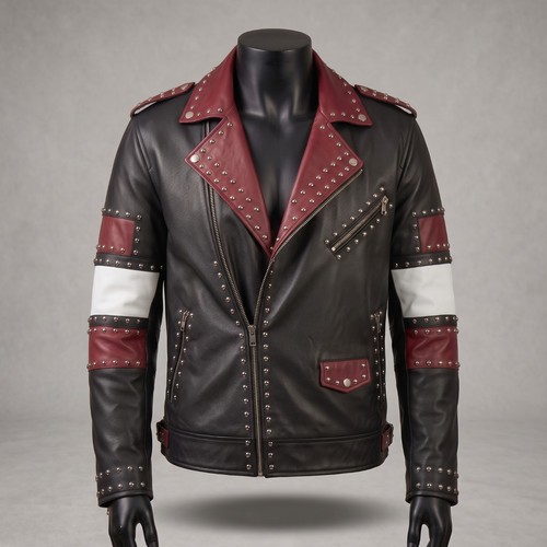 Mens black red studded leather - black,