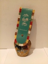 Swiss Large Old Cow Bell Hand Painted Edelweiss Austrian Pendant Switzerland