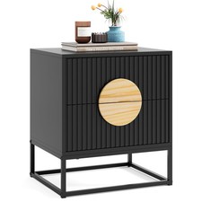 End Table Fluted Nightstand with 2 Drawers-Black