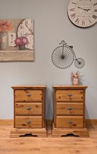 Pair of 2 Large Pine Bedside Tables Drawers Cabinets Cupboards Schreiber