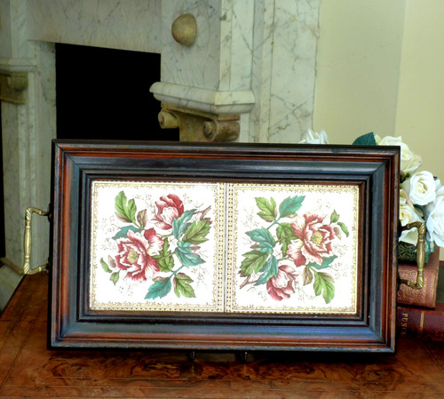 Vintage wooden tray brass - vintage,