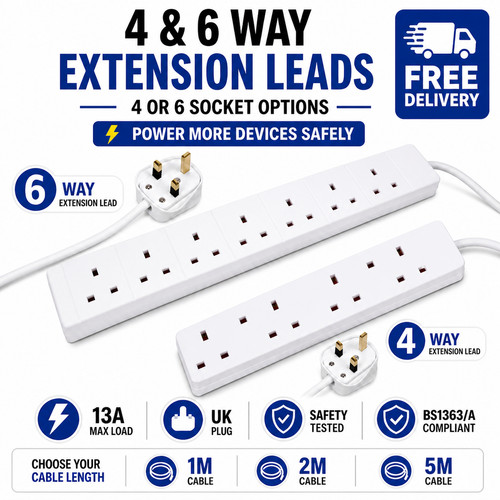 Extension lead 6 gang way - extension,