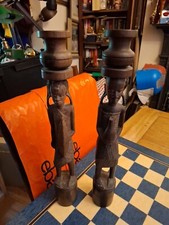 2x Vintage Hand Carved Tanzania African Tribal Art Sculpture Candle Holders 41cm