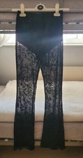 Black See Through Flared Trousers Skinny Stretch Tight Sheer Sexy Long Pants