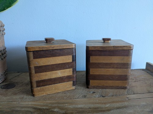 Pair vtg wood two - wood, two-tone