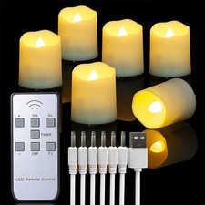 6PCS LED Flickering Tea Lights Candle Rechargeable Votive Lamp + Remote Control