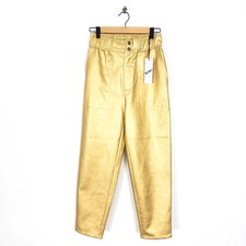 REIKO Romie Shine High Waisted Gold Coated Metallic Trousers - Size S 8 10 NEW