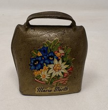Vintage Brass Cowbell Hand Painted Flowers Bell Ringer (L4) Maria Worth Austria