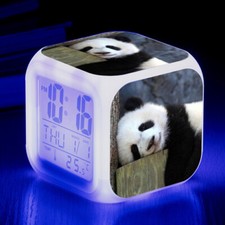 Animal Panda Alarm Clock 7-Color Changing Nightlight Cartoon Clock in Box Gift