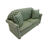 Dolls House Sofa Green and White Lounge Furniture Miniature 1:12th Scale