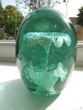 Victorian green glass dump paperweight single cascade flower pot, end of day