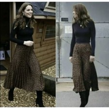 Stunning Zara Pleated Maxi Skirt Medium Kate Middleton Leopard Print 