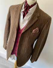 HARRIS TWEED mens 70's FLOYD'S BROWN HERRINGBONE STRIPE SPORTS JACKET BLAZER 42"