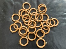 28 Wooden Curtain Rings Light Brown Natural Wood with Eyes Hooks 45 mm/ 65 mm