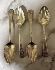 Antique Georgian Sterling Silver Shell Spoons Set of 4 John Deakin, London 1820