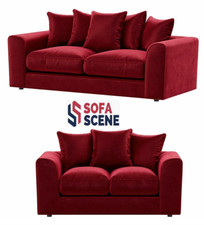 Ruby Red Plush Fabric Corner Sofa Left Right Hand 3 2 Seater Swivel Chair