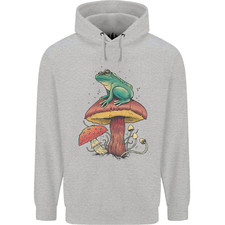 A Frog Sitting on a Mushroom Mens 80% Cotton Hoodie