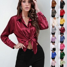 Womens Satin Silk Solid Shirt