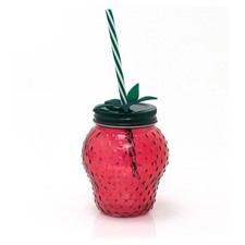 Strawberry Glass Drinking Jar