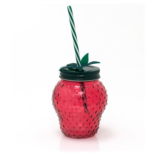 Strawberry glass drinking jar - drinking,