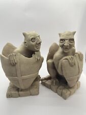 PAIR GARGOYLE DEMON DEVIL GREMLIN WINGED + SHIELDS GOTHIC STATUE WALL ORNAMENT