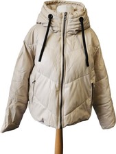 Zara Faux Leather Puffer Jacket Cream Size M with Hood