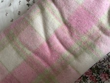 Vintage Check Wool Blanket Pink And Green Great Condition Dbl Bed