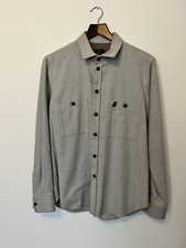 Luke 1977 Designer Men's Wool Textured Casual Slim Fit Shirt Grey Size XL 40-42