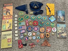60+ Boy & Cub Scout Patches Pins Slides Neckerchief BOOKS Belt Cap from1970-80’s