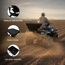 ATV Mounted Spreader Quad Fertiliser Broadcaster 12V 43.5L Hopper Tow Behind