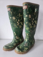 Hunter RHS Tall Floral Green Print  Wellington Boots - Uk Size 4 (B Narrow Foot)