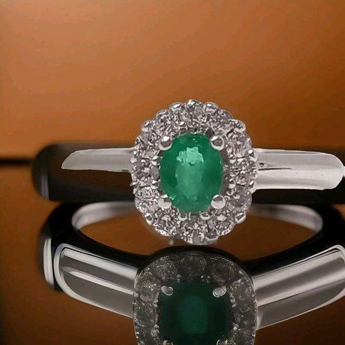 Emerald diamond cluster - &, ring