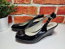 WOMENS CLARKS SISSY BAHAMA UK 5D EU 38 BLACK PATENT SLINGBACK WEDGE HEEL SANDALS